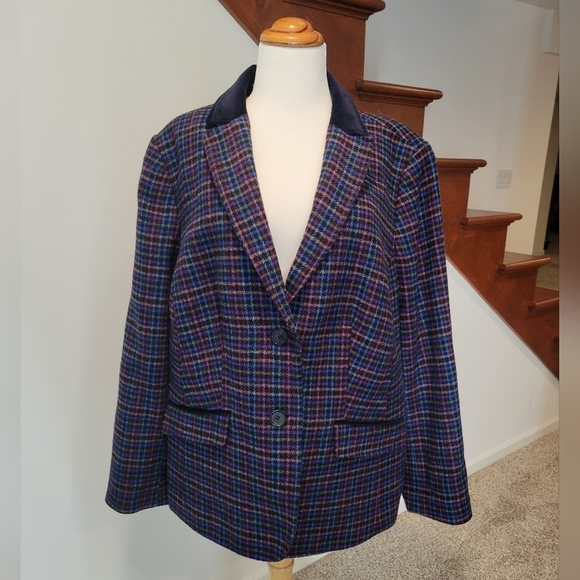TALBOTS  Mistletoe Plaid Shetland Wool Blazer Jacket Size 16 - Picture 2 of 6
